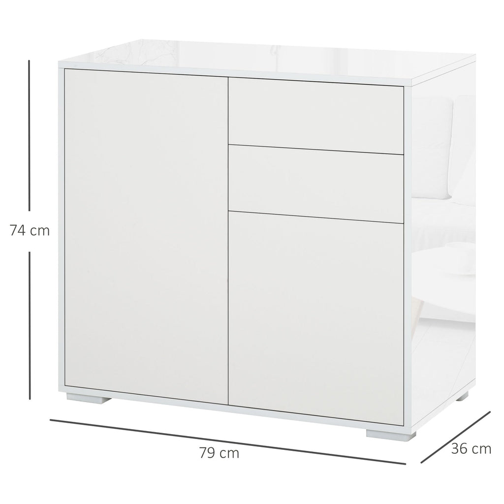 High Gloss Frame Sideboard, Push-Open Design with 2 Doors, Living Room & Bedroom Cabinet, White