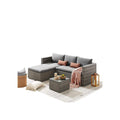 5 Piece Rattan Garden Furniture Set with Ottoman & Glass Coffee Table Grey
