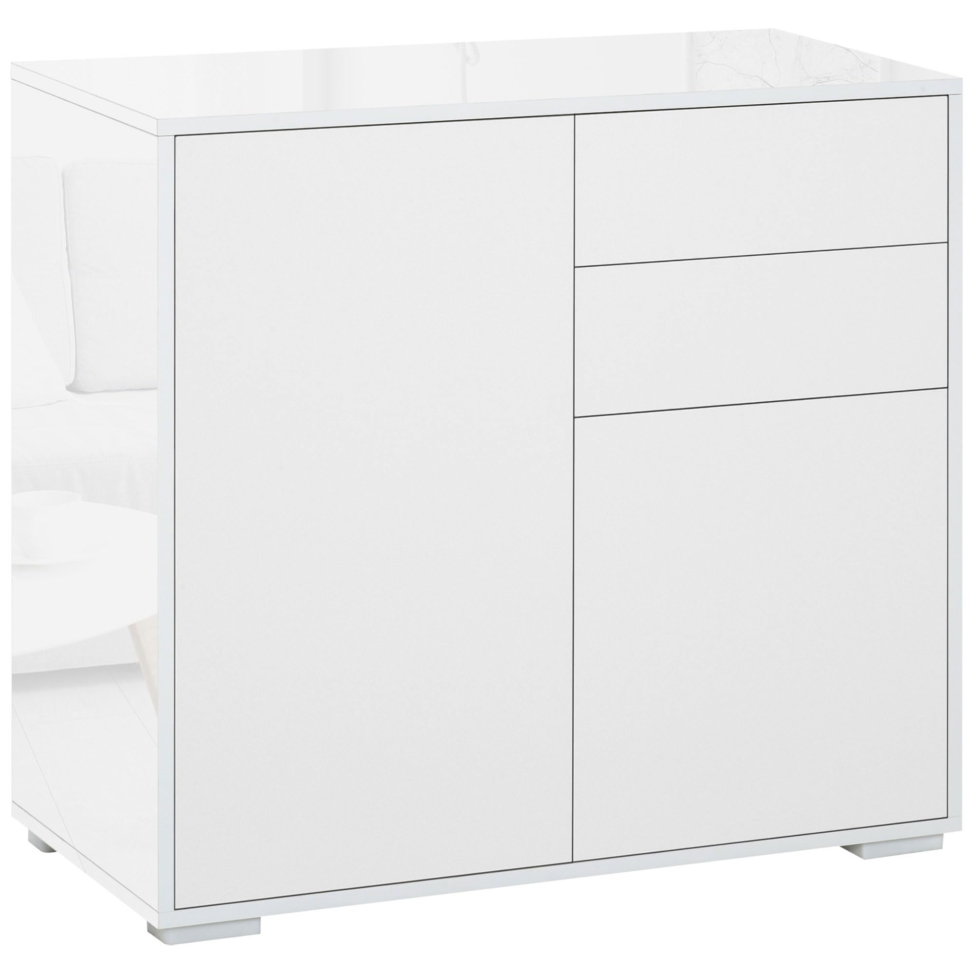 High Gloss Frame Sideboard, Push-Open Design with 2 Doors, Living Room & Bedroom Cabinet, White
