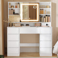 Dressing Table with LED Mirror & 10x Magnifying Mirror, 9 Drawers, Power Outlets, Cloud White