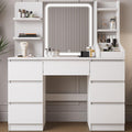 Dressing Table with Large Lighted Mirror, 7 Drawers, 4 Shelves & 3 Open Compartments, Modern White Vanity Desk