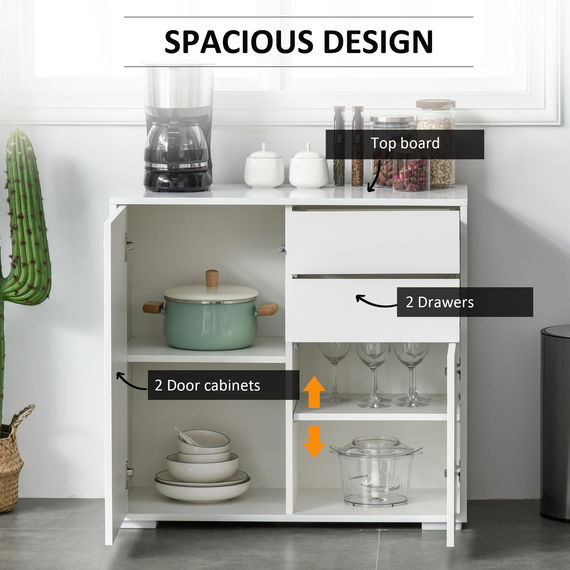 High Gloss Frame Sideboard, Push-Open Design with 2 Doors, Living Room & Bedroom Cabinet, White