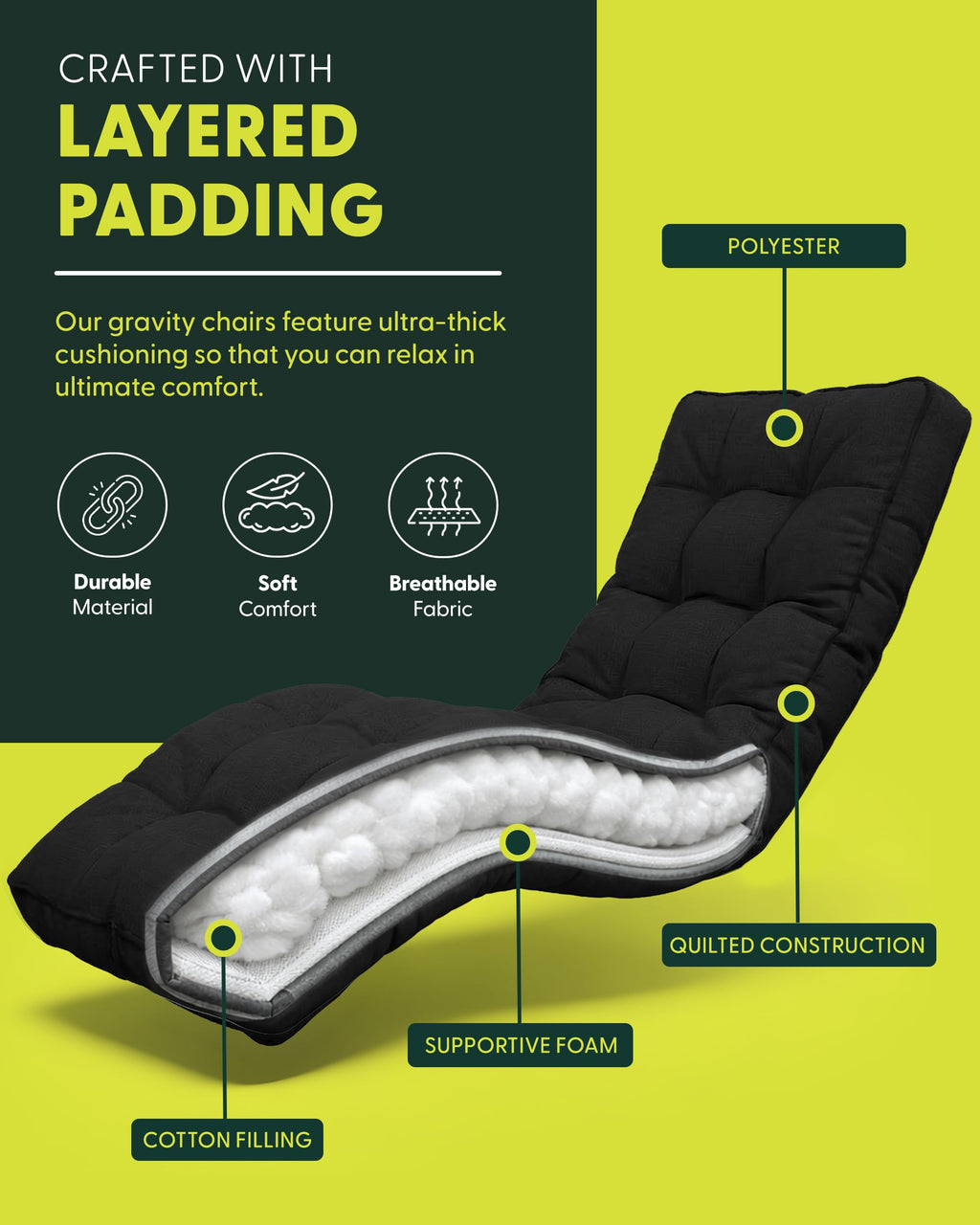 Extra Wide Zero Gravity Reclining Garden Chair with Cushion & Cup Holder Black