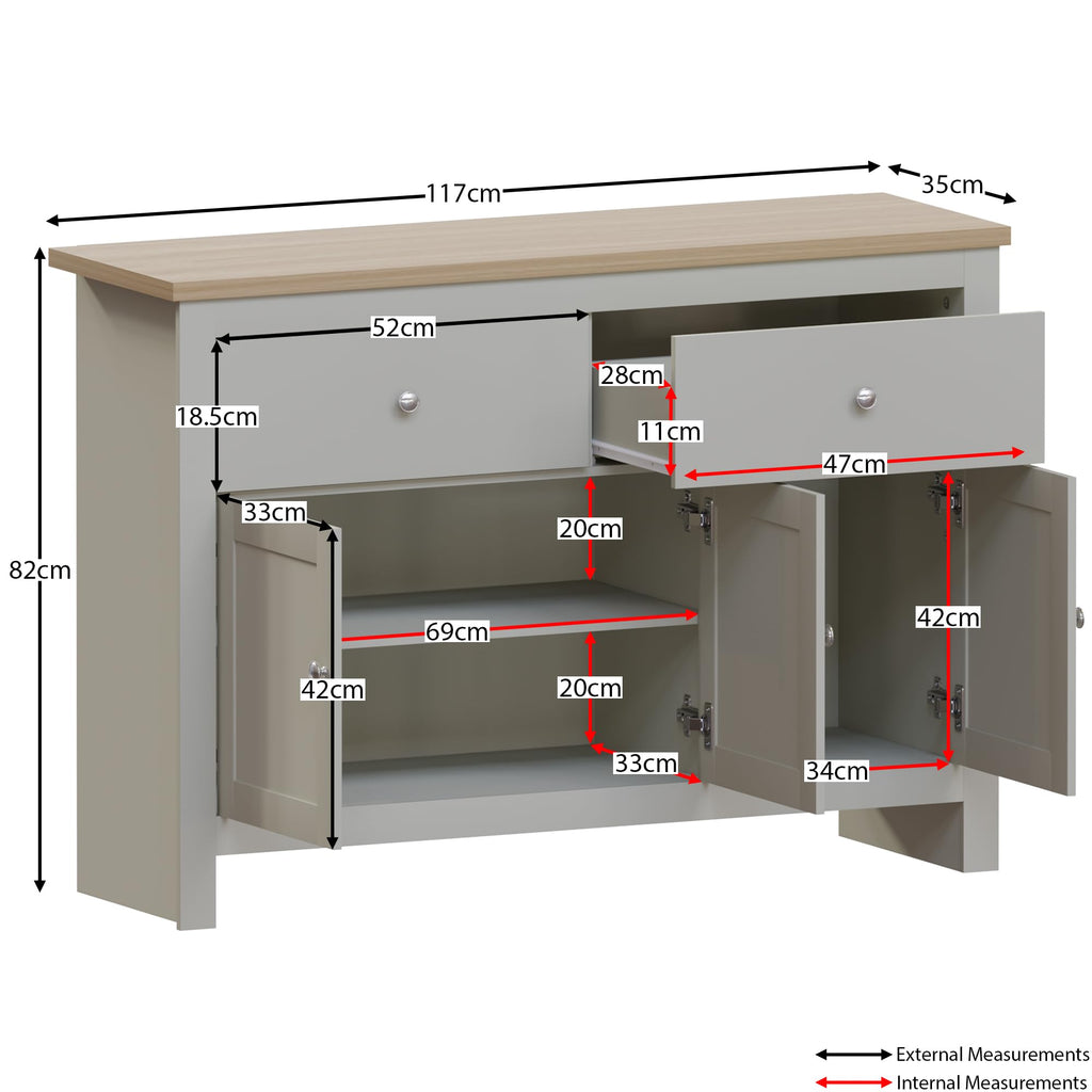 Arlington Sideboard, Buffet Table and Cupboard Cabinet, Grey & Oak