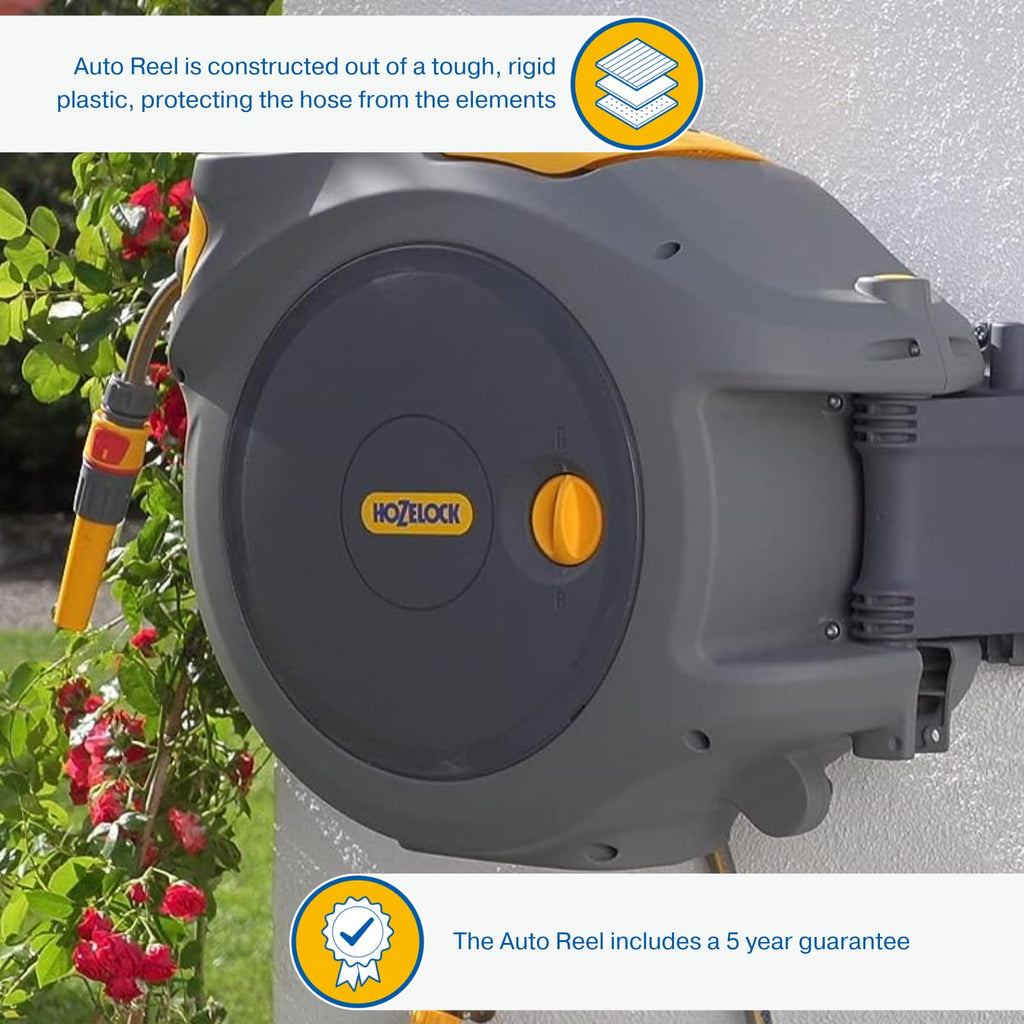 40m Wall Mounted Auto Retractable Garden Hose Reel with 180° Pivot