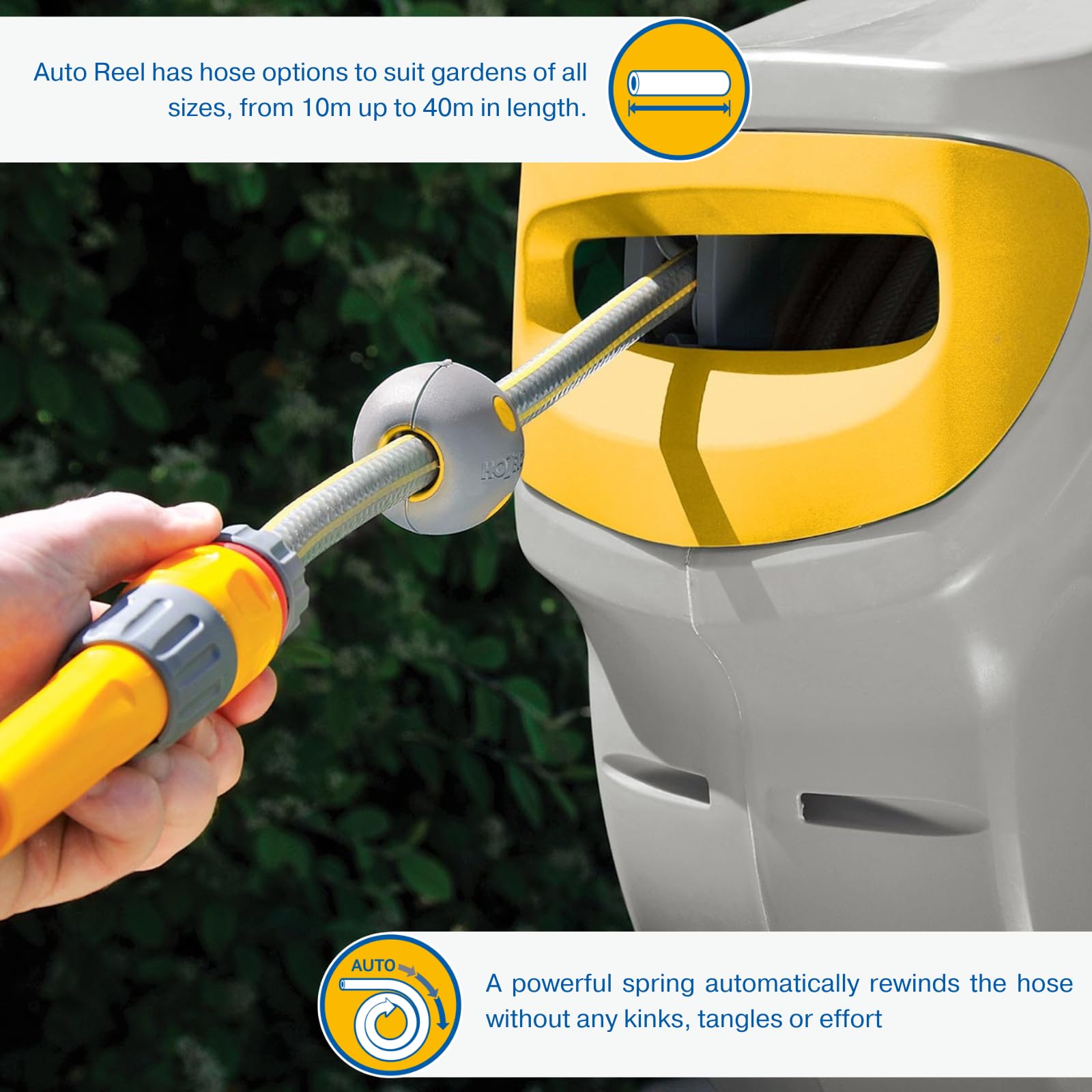 40m Wall Mounted Auto Retractable Garden Hose Reel with 180° Pivot