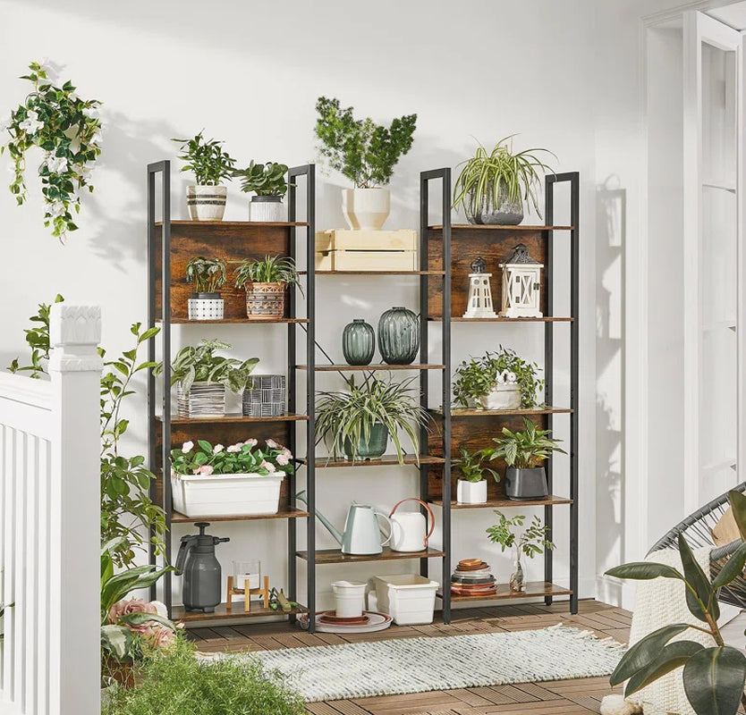 14-Tier Industrial Bookcase with Steel Frame, Large Open Shelving Unit