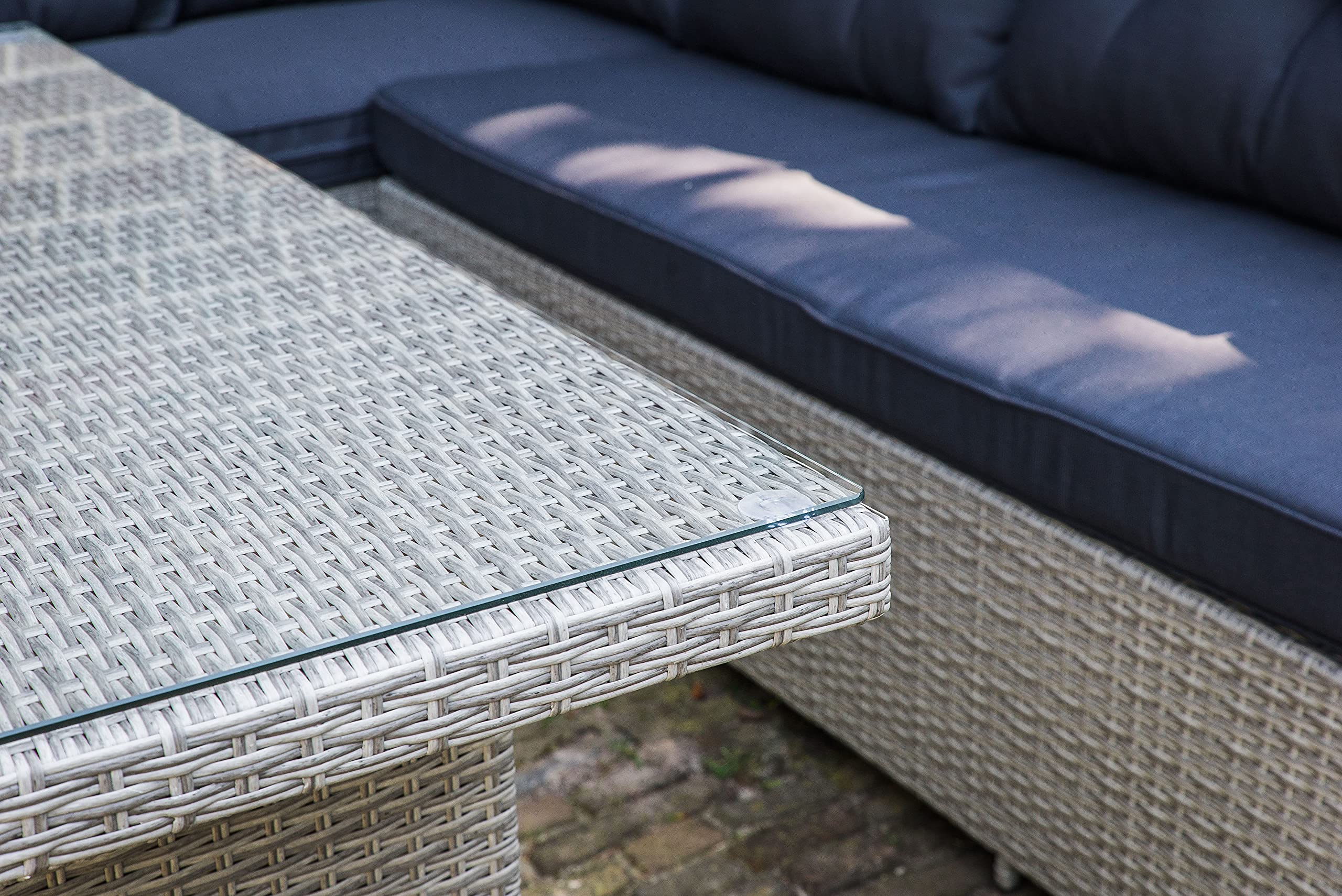 10 Seater Luxury Rattan Garden Dining Set with Cushions & Glass Table Grey Brown