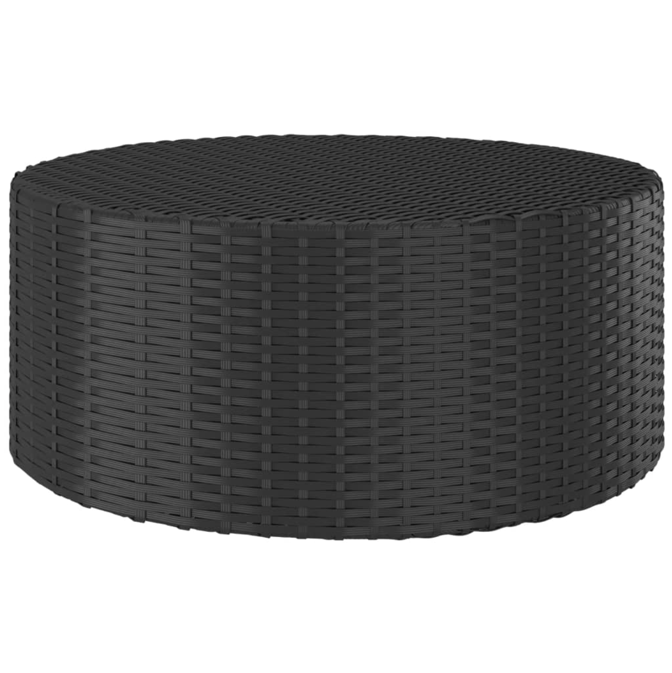 Round Black Outdoor Tea Table, PE Rattan and Steel, 68 × 30 cm