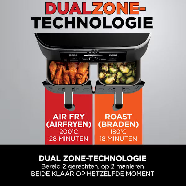 Ninja Foodi Dual Zone Airfryer met 2 lades en 4 functies - 7.6L - AF200EU